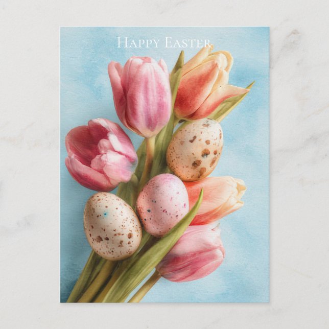 Easter Postcard with Flowers and Easter Eggs Vykort (Framsida)