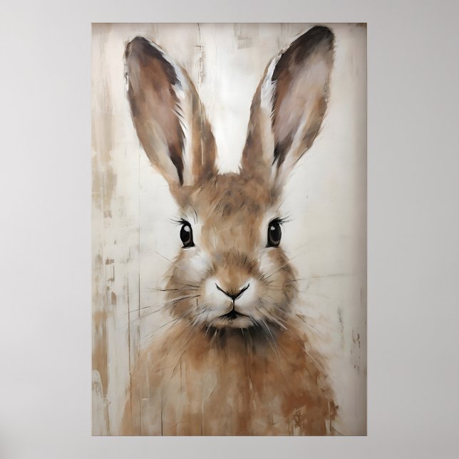 Easter Rabbit Bunny Portrait Print, Rustic Poster (Framsidan)