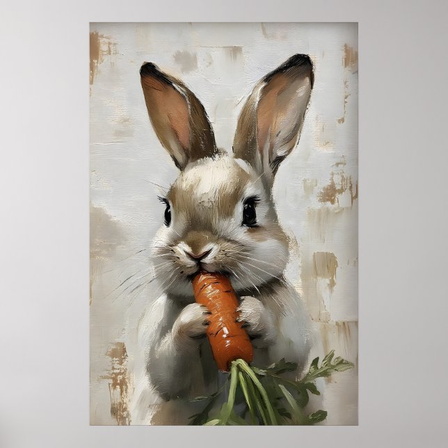 Easter Rabbit Carrot Print, Spring Bunny Poster (Framsidan)