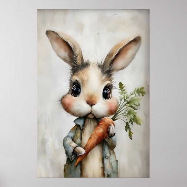Easter Rabbit Carrot Print, Spring Bunny Poster (Framsidan)