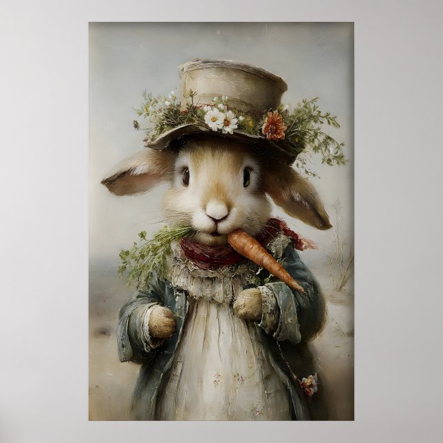 Easter Rabbit Carrot Print, Spring Bunny Poster (Framsidan)