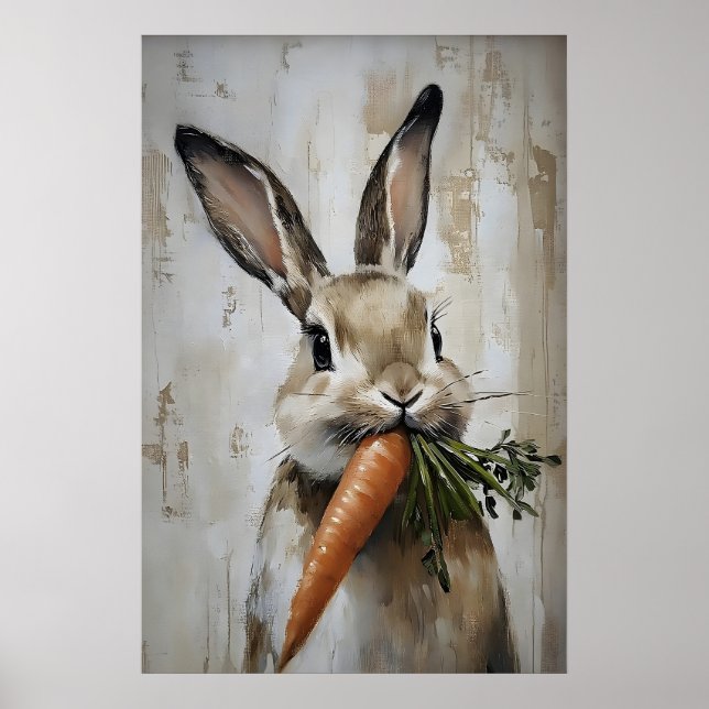Easter Rabbit Carrot Print, Spring Bunny Poster (Framsidan)
