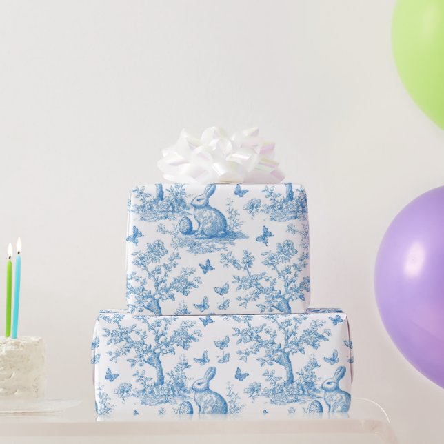 Easter-rabbit-toile-de-jouy pattern presentpapper (Festgåvor)