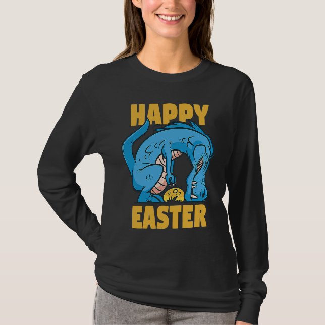 Easter Rex tries to pick up Eggs  Grumpy Animal T Shirt (Framsida)