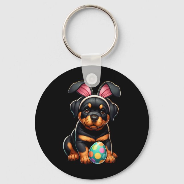 Easter Rottweiler Dogs Pets Lovers Rabbit Egg Eggs Nyckelring (Framsida)