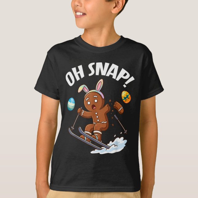 Easter Skiing Gingerbread Man Oh Snap Broken Arm P T Shirt (Framsida)