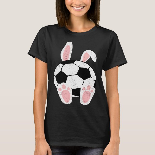 Easter Soccer  Bunny Ears Ball Cute Rabbit Sport T Shirt (Framsida)