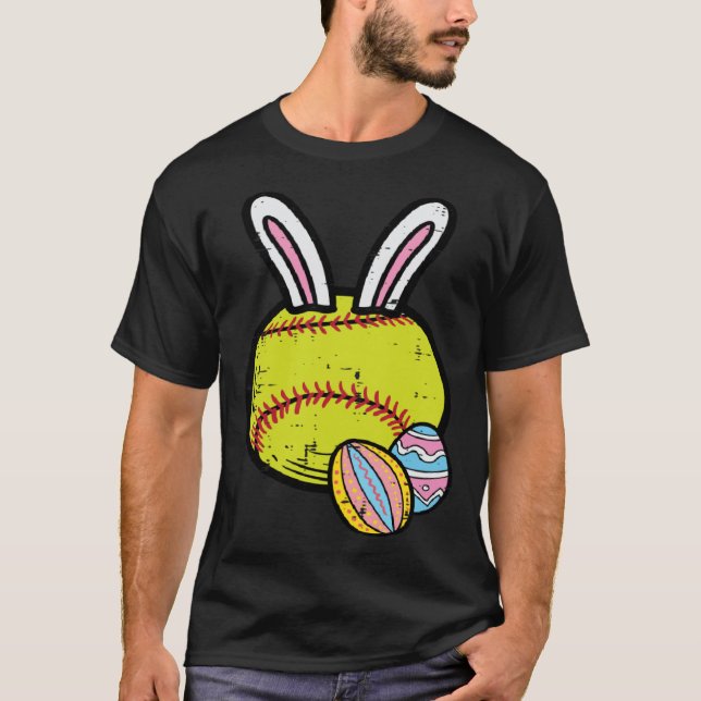 Easter Softball Bunny Sports Player Men Mom Women  T Shirt (Framsida)
