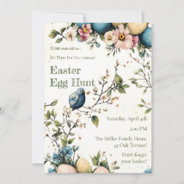 Easter Spring Birds Pastel Eggs Watercolor Floral Inbjudningar