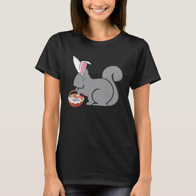 Easter Squirrel  Bunny Basket Egg Hunting Spring T Shirt (Framsida)