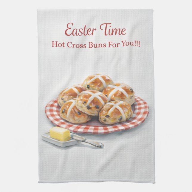 Easter Tea Towel | Hot Cross Buns Kitchen Gift Kökshandduk (Vertikal)