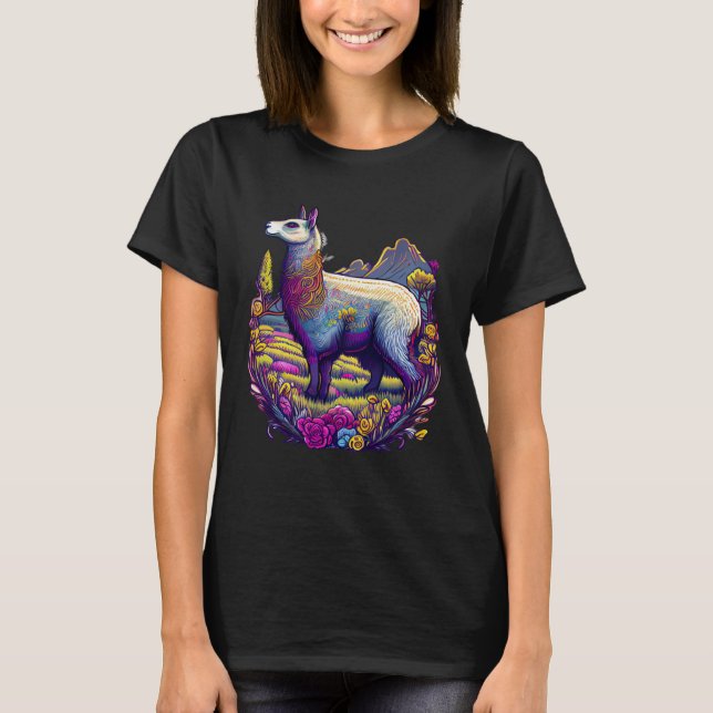 Easter themed top with charming Llama and egg for  T Shirt (Framsida)