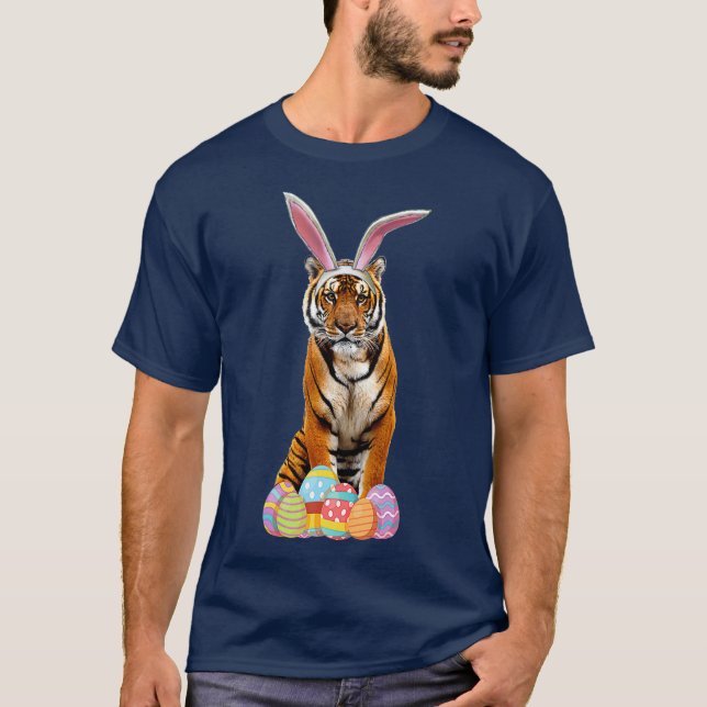 Easter  Tiger Funny Bunny Ears  Eggs Tiger Gift T Shirt (Framsida)