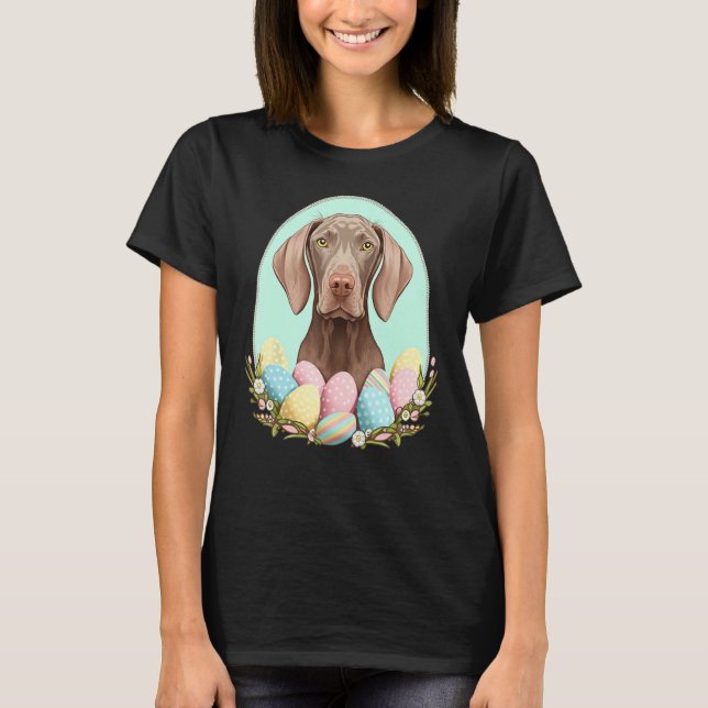 Easter Weimaraner Bunny Eggs Dog on Easter Weimara T Shirt (Framsida)