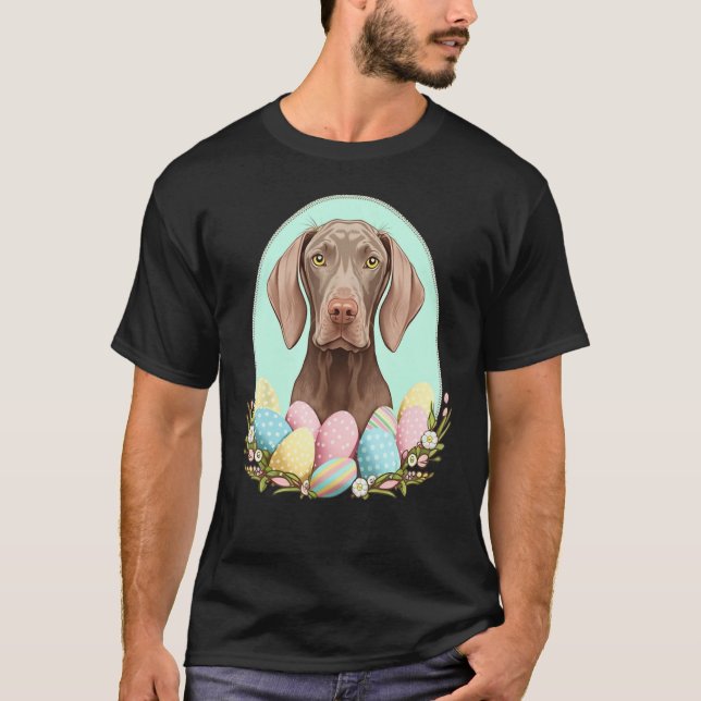 Easter Weimaraner Bunny Eggs Dog on Easter Weimara T Shirt (Framsida)