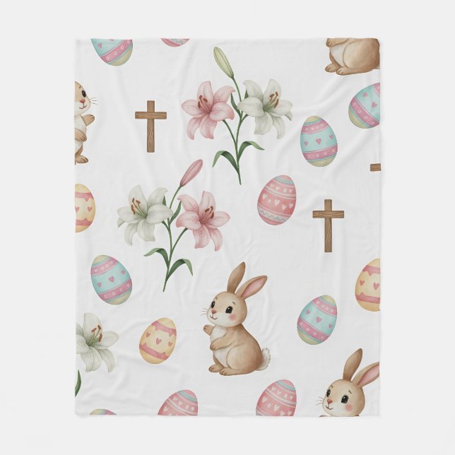 Easter Whimsy – Seamless Bunny & Lily Pattern Fleecefilt (Framsidan)