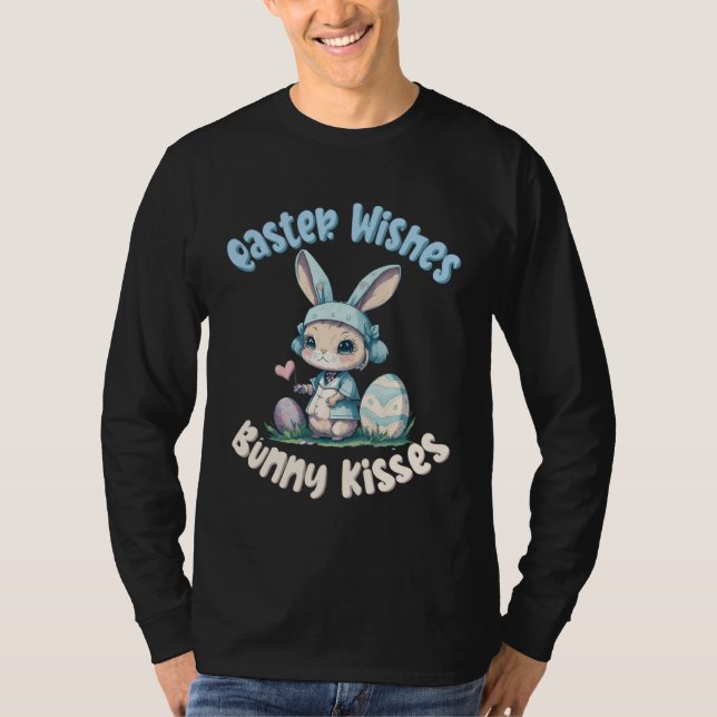 Easter Wishes Bunny Kisses Easter Bunny Pun T Shirt (Framsida)