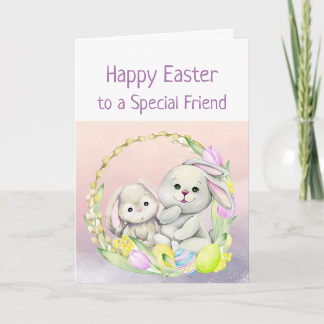 Easter Wishes Special Friend Cute Animals  Bunny Kort (Framsida)