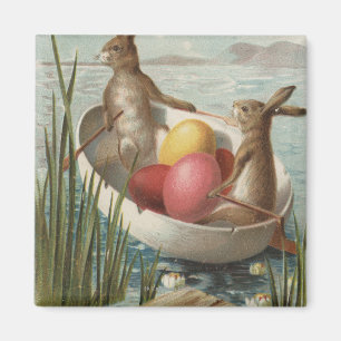 EasterBunnies i ett fartyg med kulöra ägg Magnet