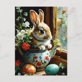 Easterbunny med färgade blommigtar av ägg vykort