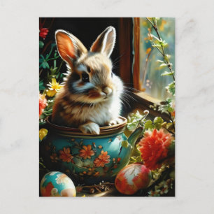 Easterbunny med målade ägg och blommor vykort