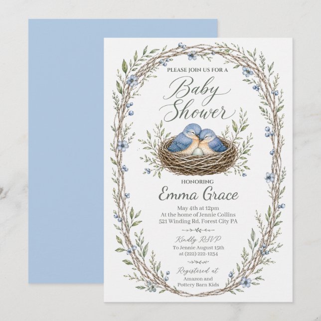 Eastern Bluebirds-baby showerinbjudan Inbjudningar (Fram/baksida)