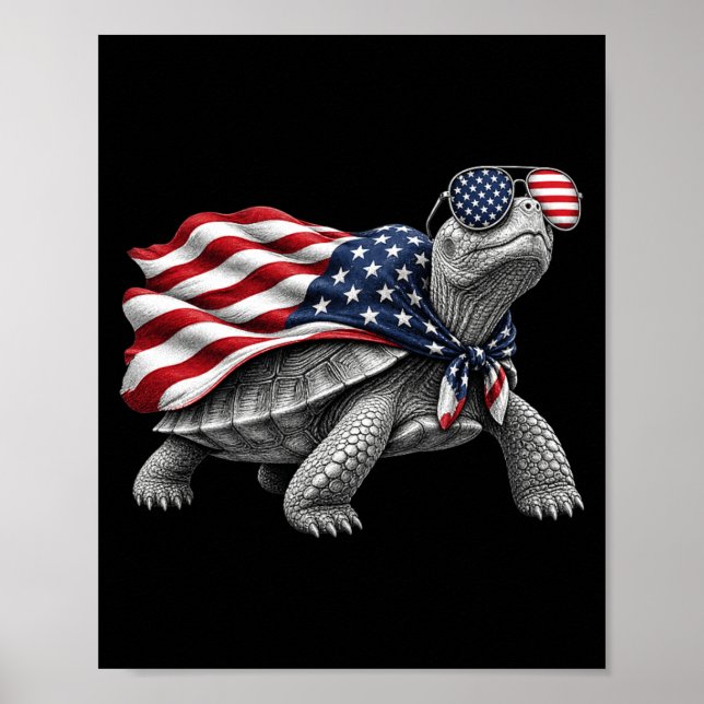 Eastern Box Turtle 4th Of July Aamerican Flag Poster (Framsidan)