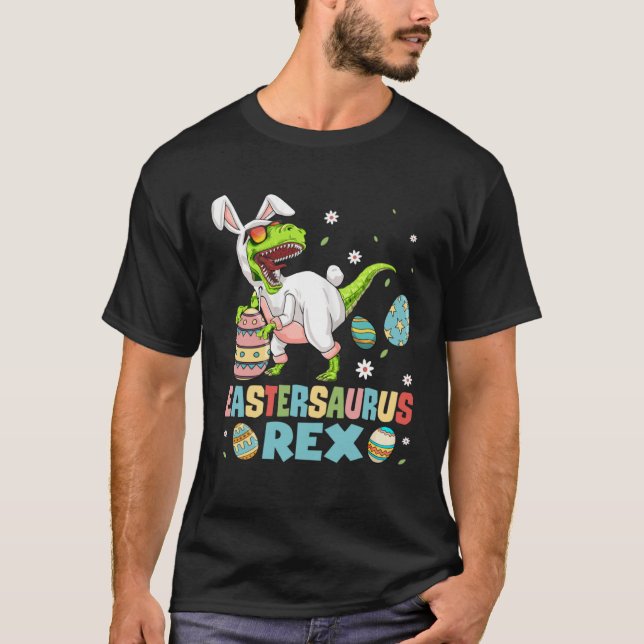 Eastersaurus Rex Trex Easter Bunny Dino Boys Kids  T Shirt (Framsida)