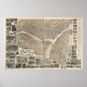 Easton 1900, PA & Phillipsburg, panorama- karta Poster