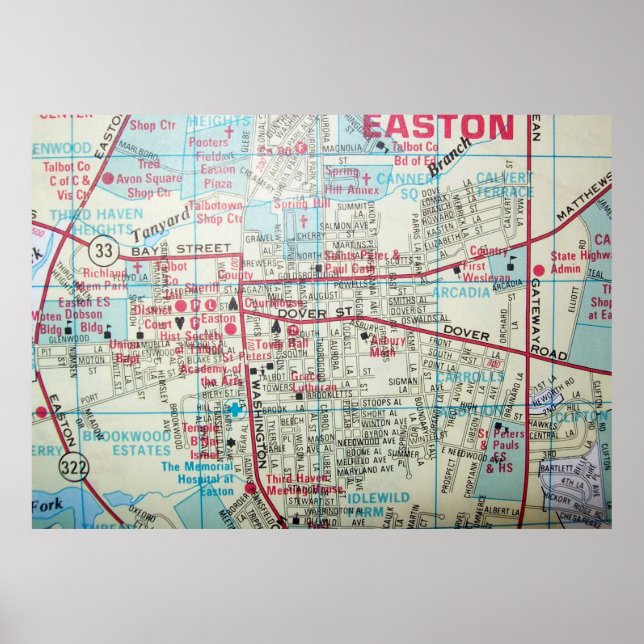 Easton, MD Vintage Karta Poster (Framsidan)