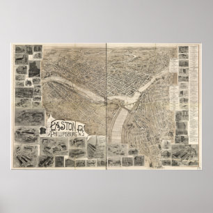 Easton Pennsylvania 1900 antika panorama- karta Poster