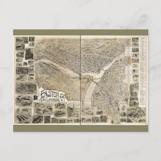 Easton Pennsylvania & Phillipsburg New jersey 1900 Vykort (Framsida)