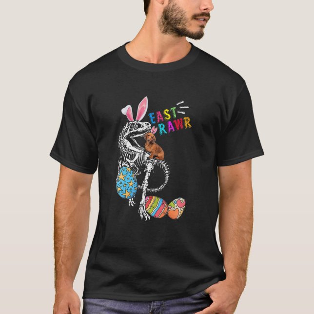 Eastrawr Bunny Dachshund Hund Riding Bunny Rex Ske T Shirt (Framsida)