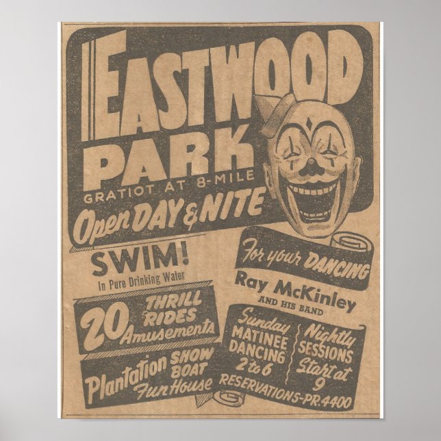 Eastwood Amusement Park, Michigan, 1948 Ad Poster (Framsidan)