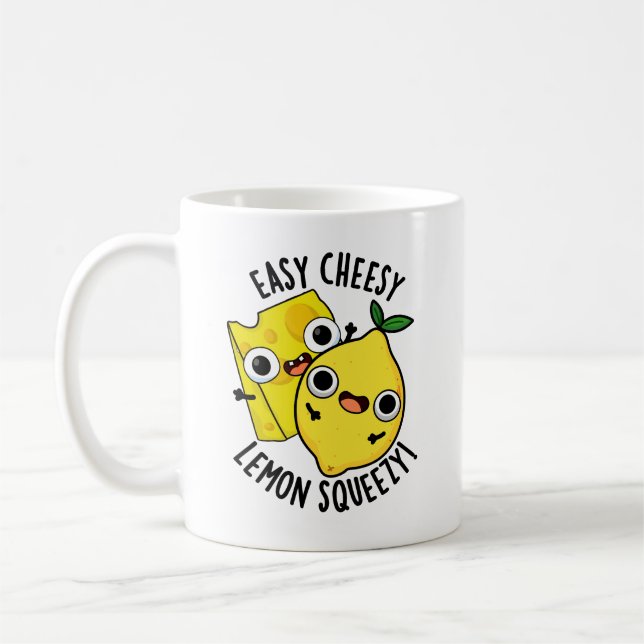 Easy Cheesy Lemon Squeezy Funny Food Pun Kaffemugg (Vänster)