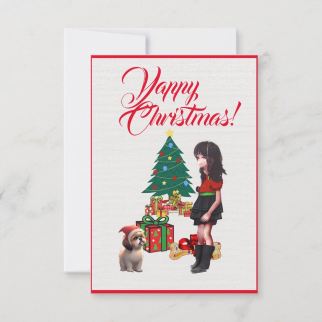 Easy Custom Cute Shih Tzu With  Girl Xmas Card Tack Kort (Framsida)
