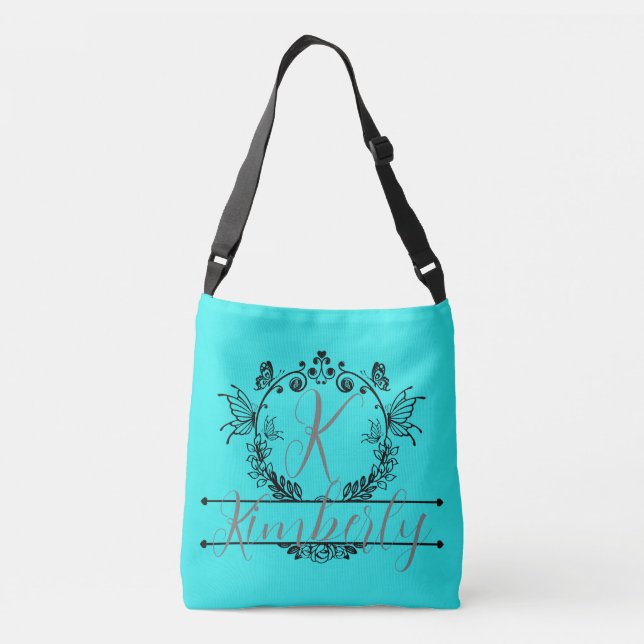 "Easy Does It Turquoise" Anpassningsbart Monogram  Axelväska (Baksida)