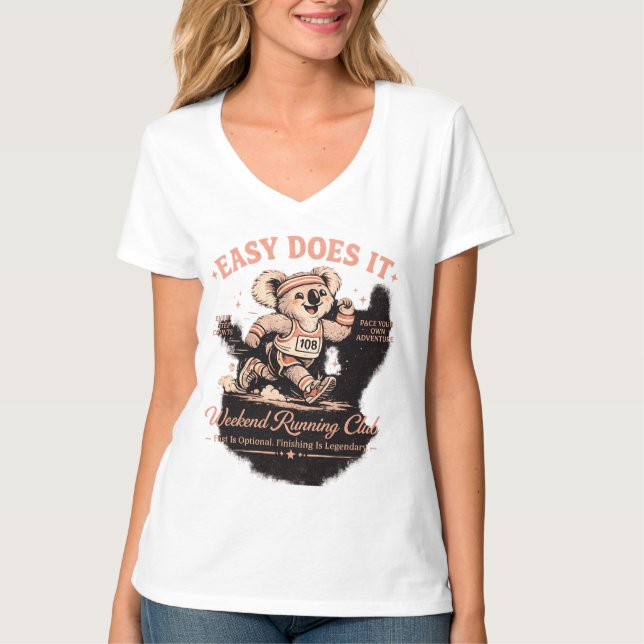 Easy Does It Weekend Running Club Retro Koala T-sh T Shirt (Framsida)