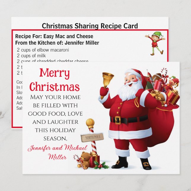 Easy Mac och Cheese Recipe Delar jul Julkort (Fram/baksida)