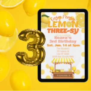 Easy Peasy Lemon Three-sy, Lemon 3-års födelsedag Inbjudningar