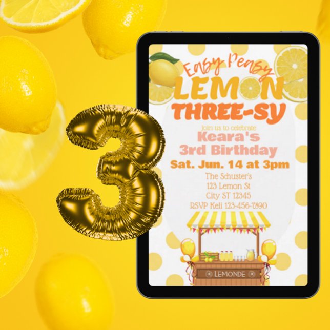 Easy Peasy Lemon Three-sy, Lemon 3-års födelsedag Inbjudningar (Skapare uppladdad)