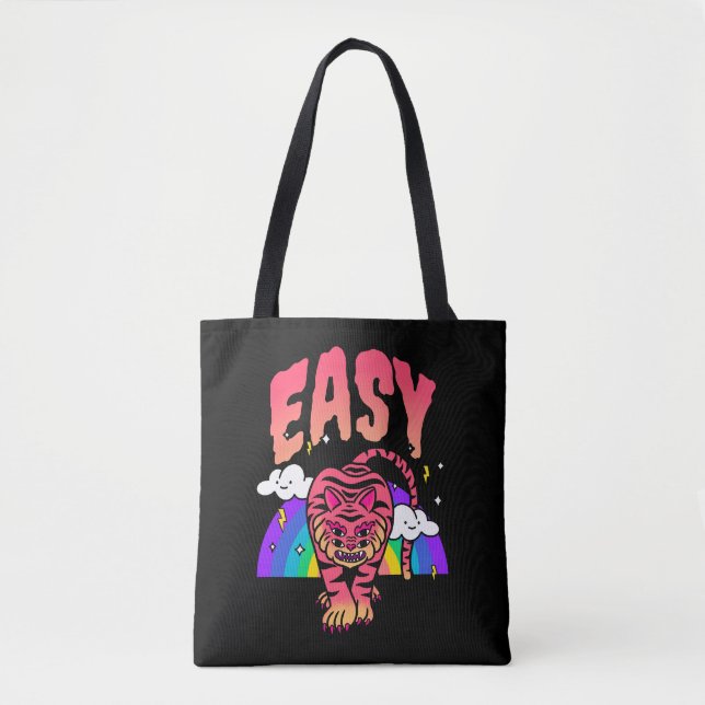 EASY Tiger Retro Rainbow Tote Bag Tiger Rand Tygkasse (Framsida)