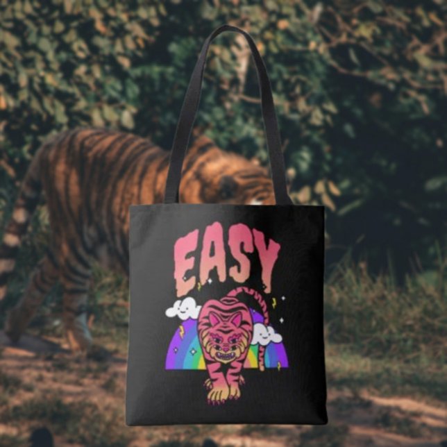 EASY Tiger Retro Rainbow Tote Bag Tiger Stripe Tygkasse (Skapare uppladdad)