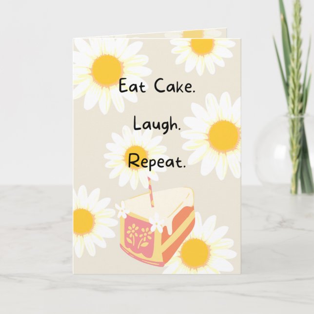 Eat Cake Flower Birday Card Kort (Framsida)