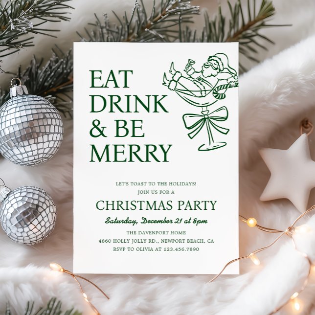Eat Drink and Be Merry Fun Santa Christmas Party Inbjudningar (Skapare uppladdad)