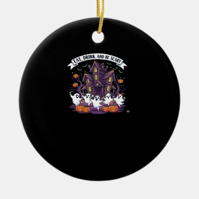 Eat Drink And Be Scary Classic Funny Retro Julgransprydnad Keramik (Framsidan)