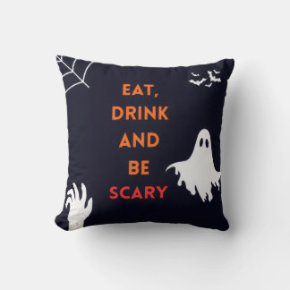 Eat, Drink and Be Scary Halloween Throw Pillow Kudde