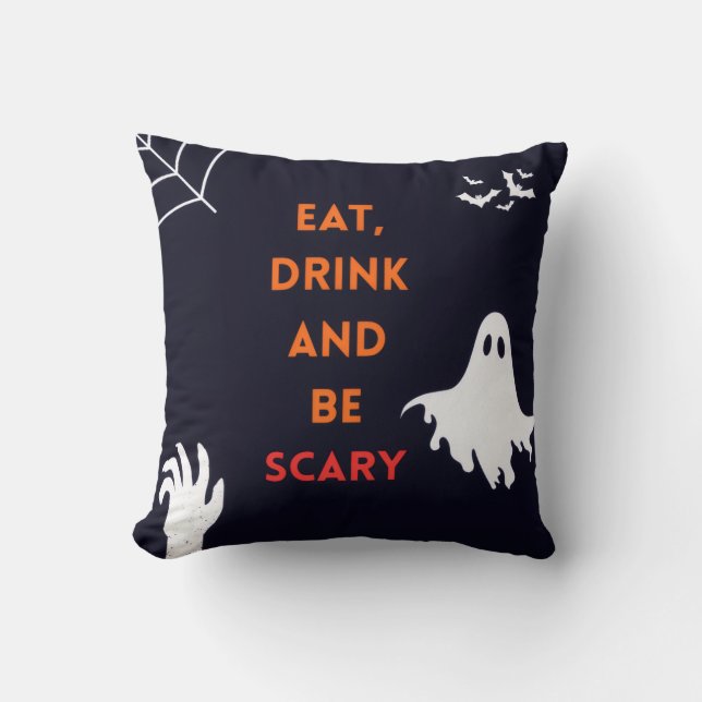 Eat, Drink and Be Scary Halloween Throw Pillow Kudde (Framsida)