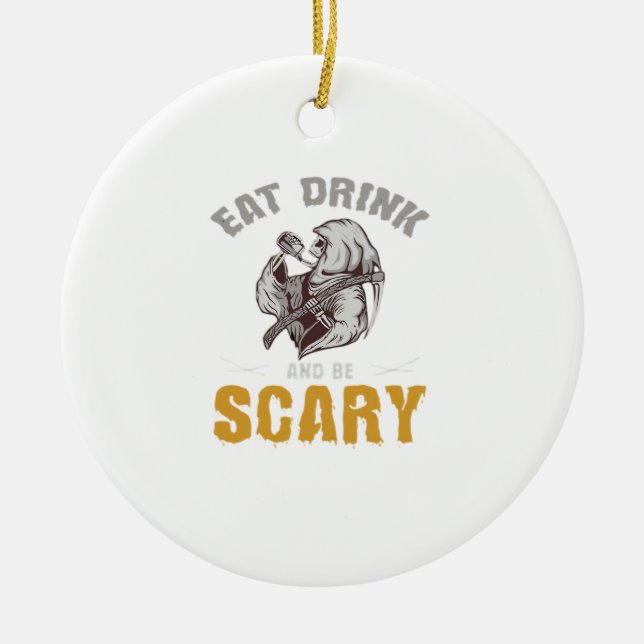 Eat Drink And Be Scary Reaper Minimal Clean Julgransprydnad Keramik (Framsidan)