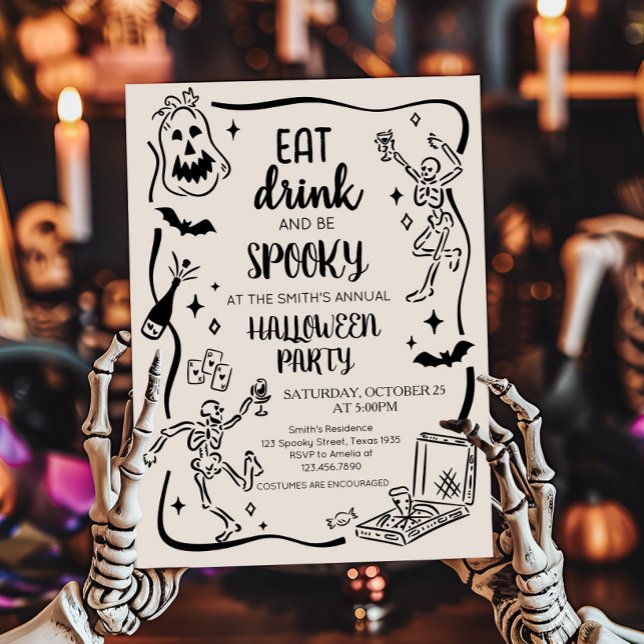 Eat Drink and Spooky Vuxen Halloween fest Inbjudningar (Eat Drink and Spooky Halloween Party Invitation)